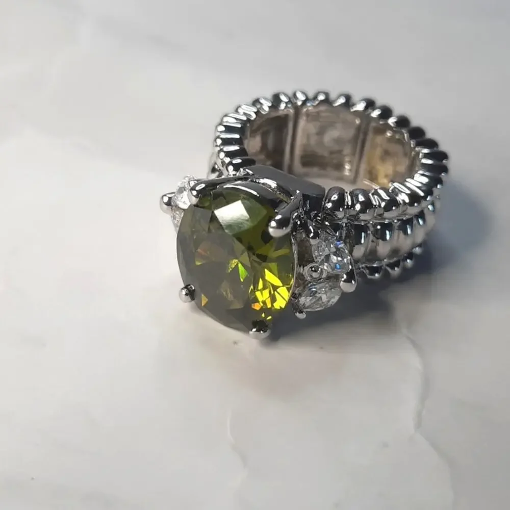 Silver & Green Stretch Ring